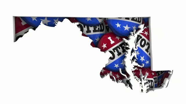 Maryland MD State Map I Voted Pins Buttons Election Democracy 3d Animation
