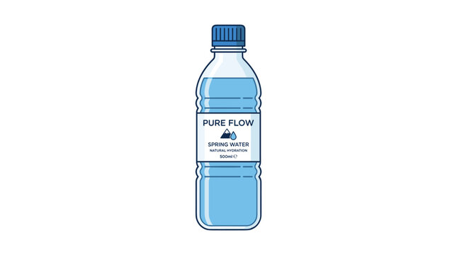 Refreshing Hydration: A clear plastic bottle filled with pure, cool spring water, its blue cap and label indicating crisp refreshment, ready to quench your thirst.