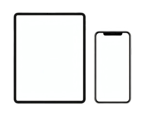 Fototapeta premium Tablet and smartphone with blank white screens for digital marketing interface design presentation or mobile application development project display