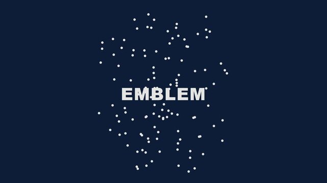 Minimalist emblem reveal with dynamic particle swirl animation on dark blue 4k background, particles motion