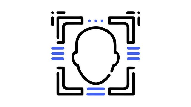 Animated Face Scan Recognition Icon Draw Animation with Alpha Channel 4K