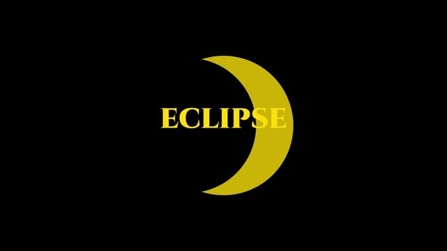 Solar eclipse animation with text overlay: celestial moon phase transition and astronomical event motion 4k