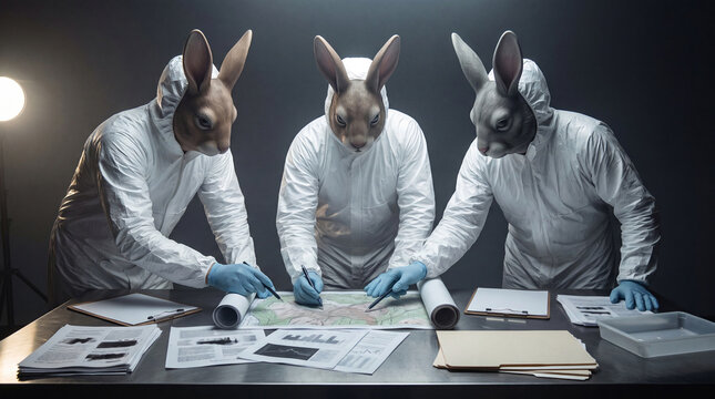 Masked Epidemiology Crew Studying Maps in a Sterile Editorial Room