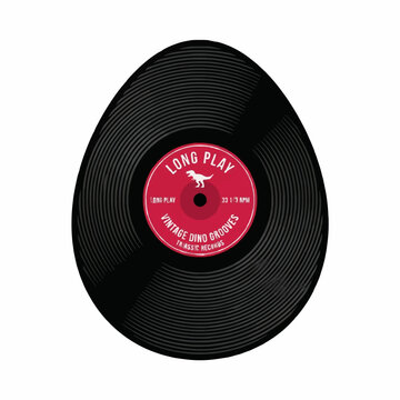 Vinyl record with dinosaur logo on red label, vintage style