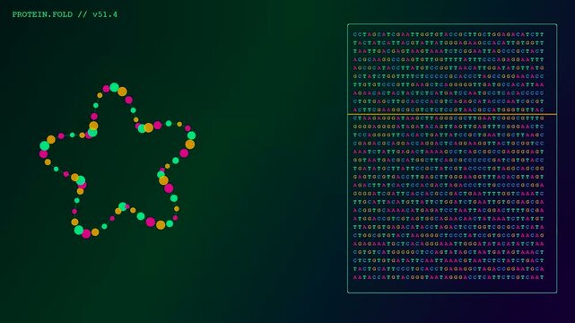 Digital bioinformatics interfaces showing circular genetic sequences morphing within a dark interface with scrolling nucleotide code lines displayed on screen in a sequential data processing animation