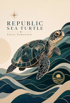 Sea Turtle Swimming Underwater in Ocean with Sunlight Rays and Sand Patterns