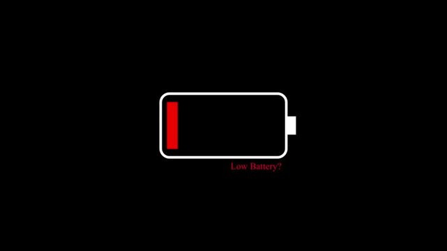 Battery charge low warning concept. Animation of a low battery icon 