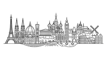 Fototapeta premium Black and white illustration of landmarks.