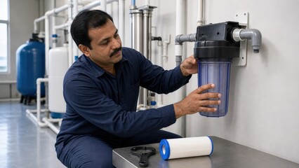 Fototapeta premium Forever Chemicals Middle Aged Technician Indian Male Utility