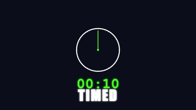 Digital countdown timer 00:10 timed overlay for broadcast and presentation animation 4k clock
