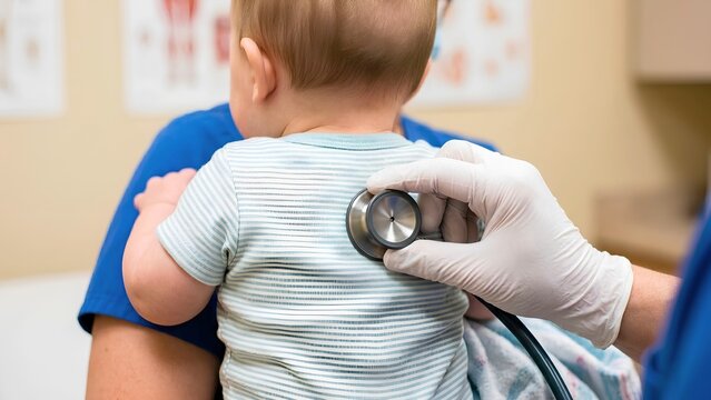 Pediatrician Examining Baby Lungs with Stethoscope in Clinic