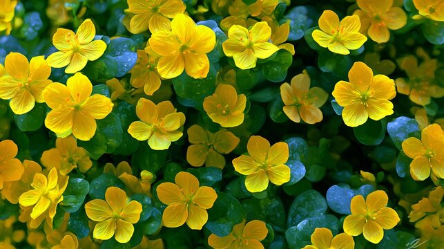 Vibrant Golden Creeping Jenny Lysimachia Nummularia Yellow Flowers Close Up