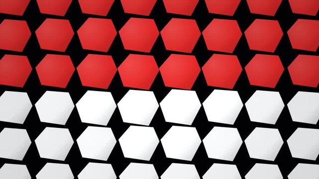 Abstract Indonesian Flag Background with Red and White Hexagons on Black