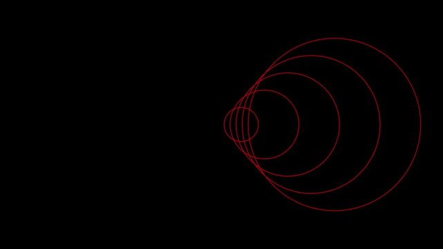 Red concentric circles expanding and radiating outward, minimalist sonar radar signal wave animation on black background