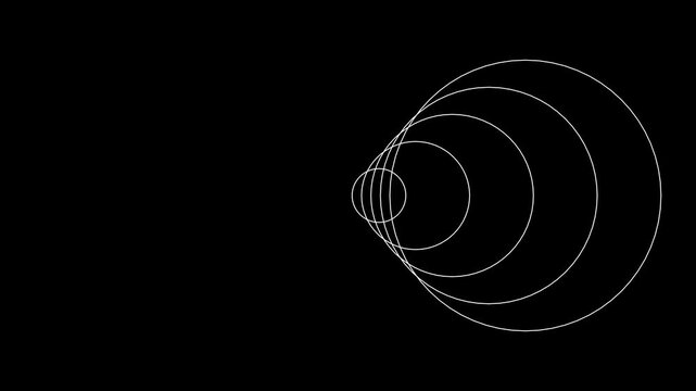 white concentric circles expanding and radiating outward, minimalist sonar radar signal wave animation on black background