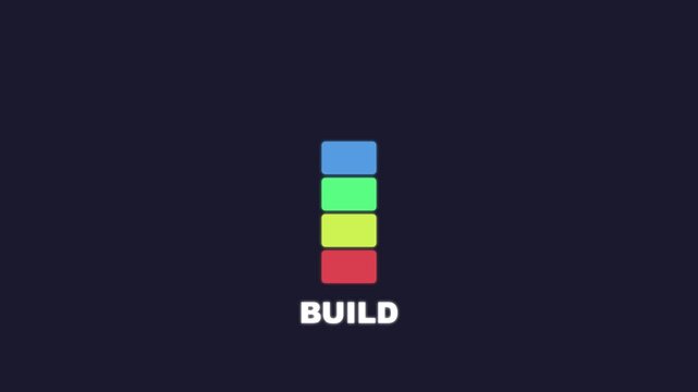 Minimalist build concept animation with colorful stacked blocks and modern typography 4k construction