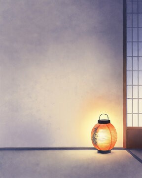 やさしく灯る盆提灯 水彩イラスト