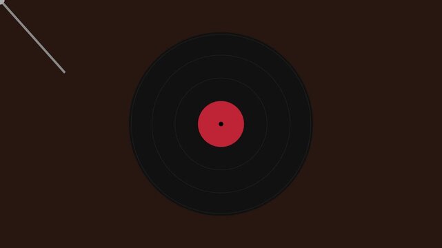 Minimalist vinyl record spinning animation with stylized tone arm for retro music and audio production concepts 4k