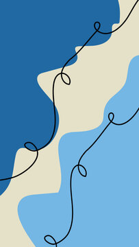 Modern minimalist blue wave composition with doodle line art for contemporary cover designs and web banners.