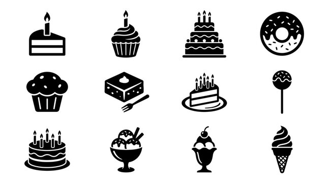 A collection of various sweet desserts including cakes and ice cream displayed.