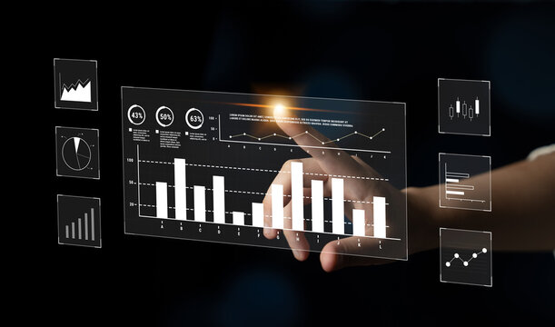 An interface for financial data analysis and stock market reporting. A collection of charts for tracking trends, performance, and investment data. Motif