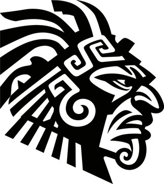 Aztec warrior head profile tribal tattoo design. Vector illustration.