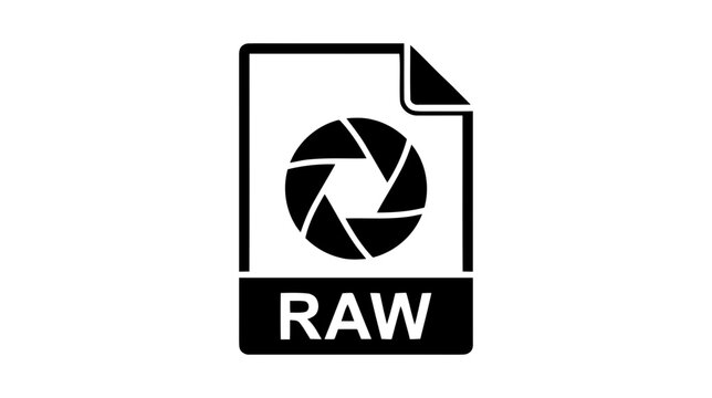 Vector illustration of raw file format icon with camera aperture symbol on a transparent background