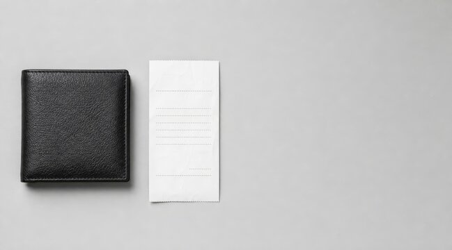 Leather wallet and taxi receipt flat lay
