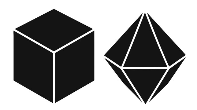 Vector illustration of 3d geometric shapes, cube and octahedron icons on a transparent background