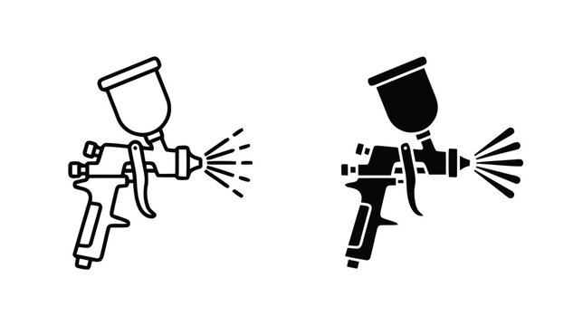 Vector illustration of paint spray gun icon set, vector illustration of industrial painting tool on a transparent background