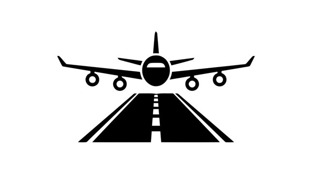 Vector illustration of airplane landing on runway icon vector illustration on a transparent background