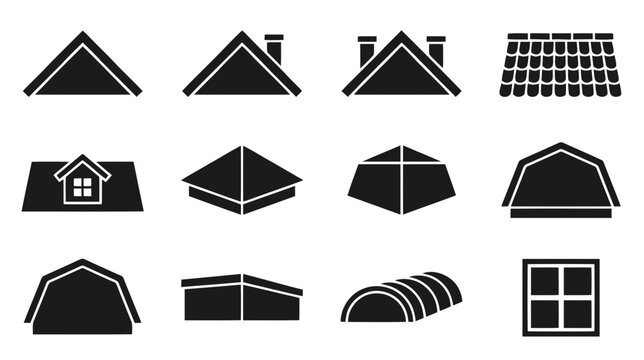 Vector illustration of set of various roof types icons on a transparent background