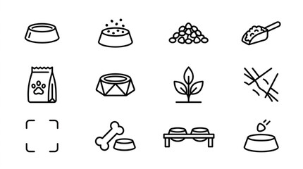 Collection of dog food icons and related elements for pet care. © Zn