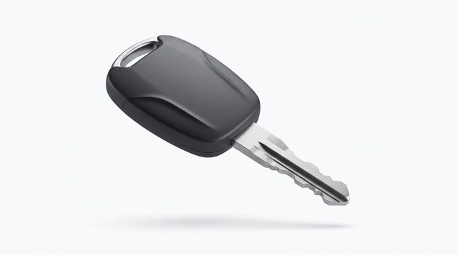 Modern black car ignition key isolated on a white background 3D illustration