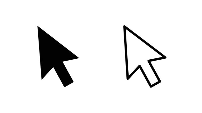 Vector illustration of set of computer mouse cursor icons, black filled and outline style on a transparent background