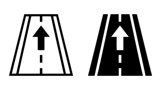 Vector illustration of two road icons with forward arrows, linear and solid vector styles on a transparent background