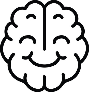 Front view of a happy brain icon with a smile Keywords: brain, mind, happy, smiling, joy