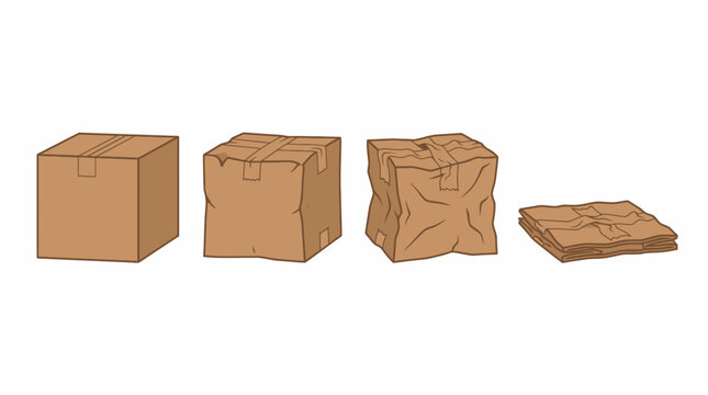 Cardboard box evolution from rigid structure to flattened material
