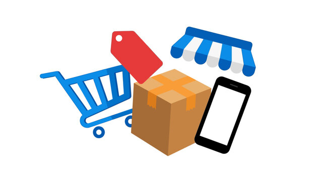 E-commerce icons representing online shopping, delivery, and retail