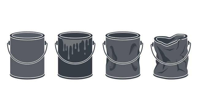 Four illustrative paint cans showing stages from full to empty and crumpled