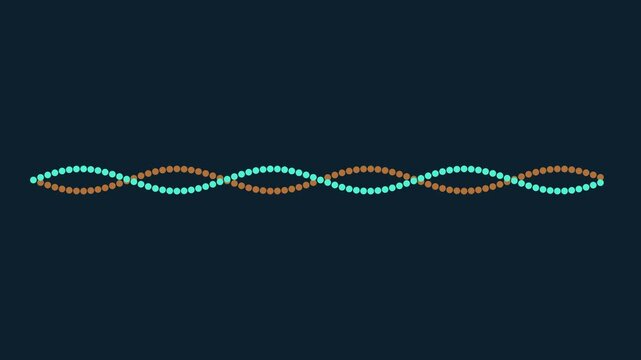 Animated dna helix structure of glowing teal and brown dots on dark animation 4k background genetics