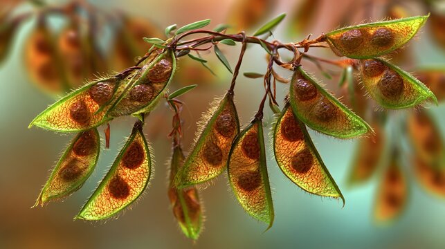 Rattlebox Crotalaria Retusa Seed Pods: Outdoor Soft Colours Photography