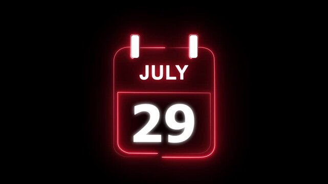 July calendar icon. 29 July calendar date animation. Countdown calendar concept. and stunning 4k animation.