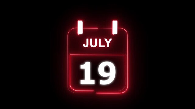 July calendar icon. 19 July calendar date animation. Countdown calendar concept. and stunning 4k animation.