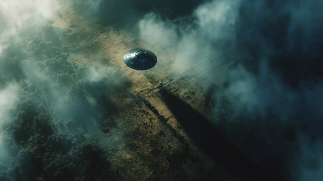 UFO flying over the countryside
