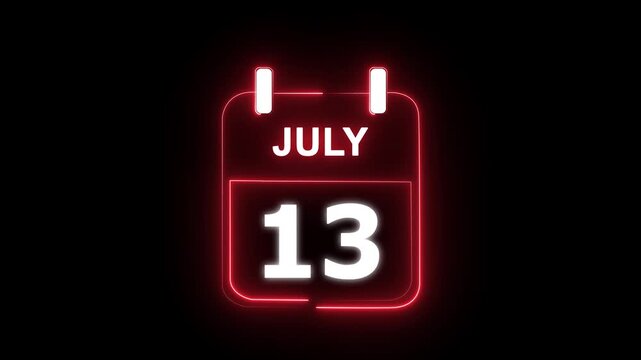July calendar icon. 13 July calendar date animation. Countdown calendar concept. and stunning 4k animation.