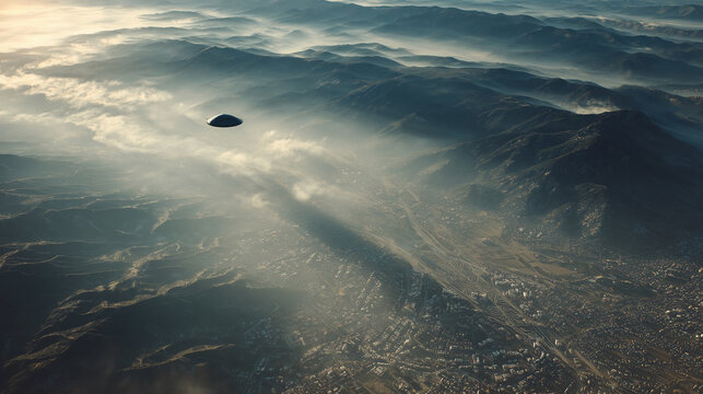 UFO flying over a town