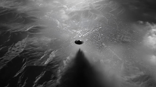 UFO flying over a town