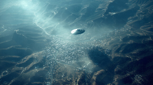 UFO flying over a town