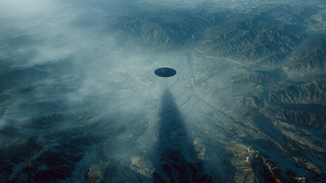UFO flying over a town